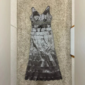 ELIZA J Gray 2 Piece Beaded Multi-Tiered Gown Dress Mother of Bride Womens Sz 8